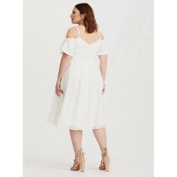 Torrid White Hem Skater Lace Chiffon Ruffle Cold Shoulder Dress Size 26 4X - Picture 3 of 5